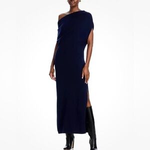 Ramy Brook Chet Wool Blue Asymmetrical One Shoulder Sweater Dress